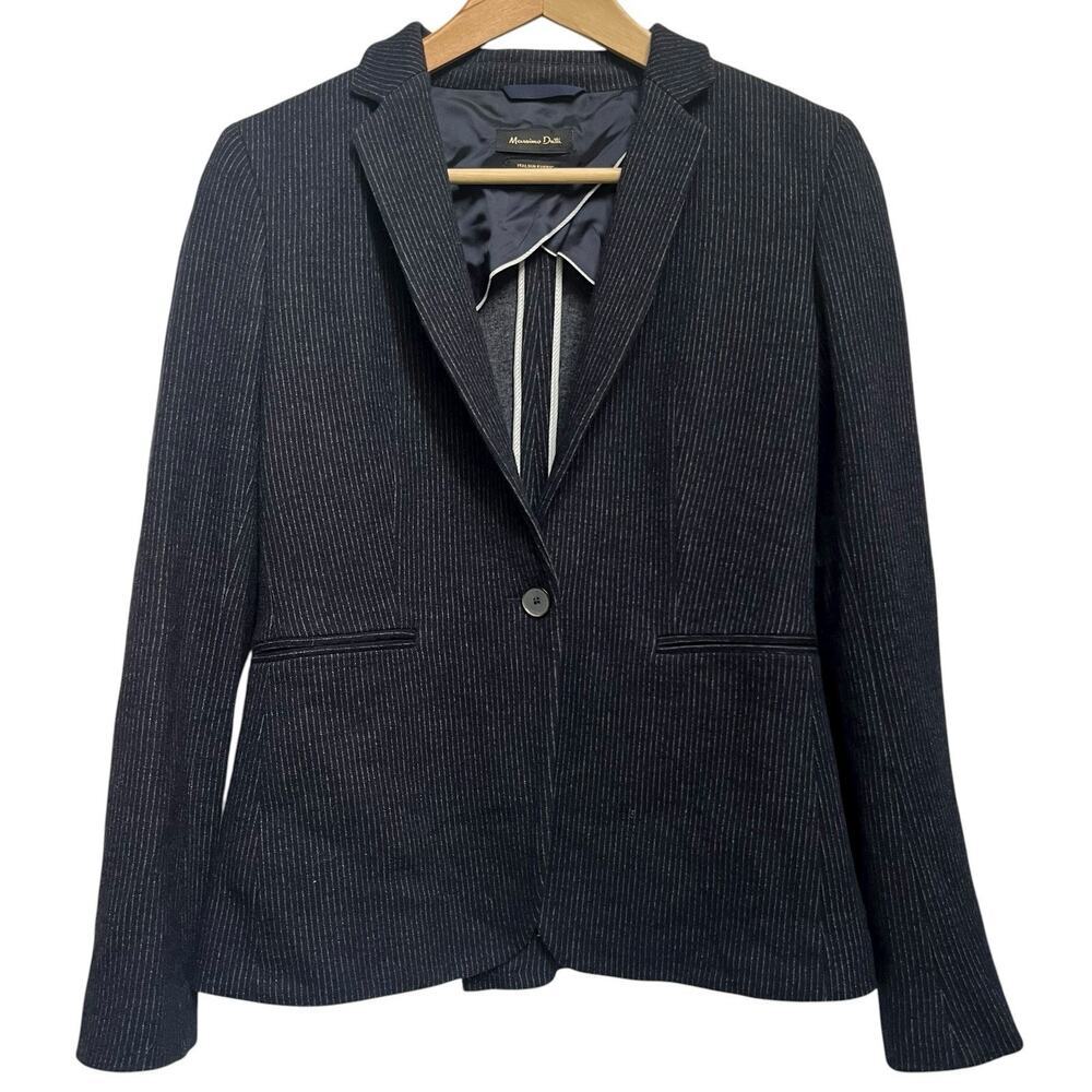 Massimo Dutti Navy Blue Pin-Stripe Wool Blazer Jacket Size US 6